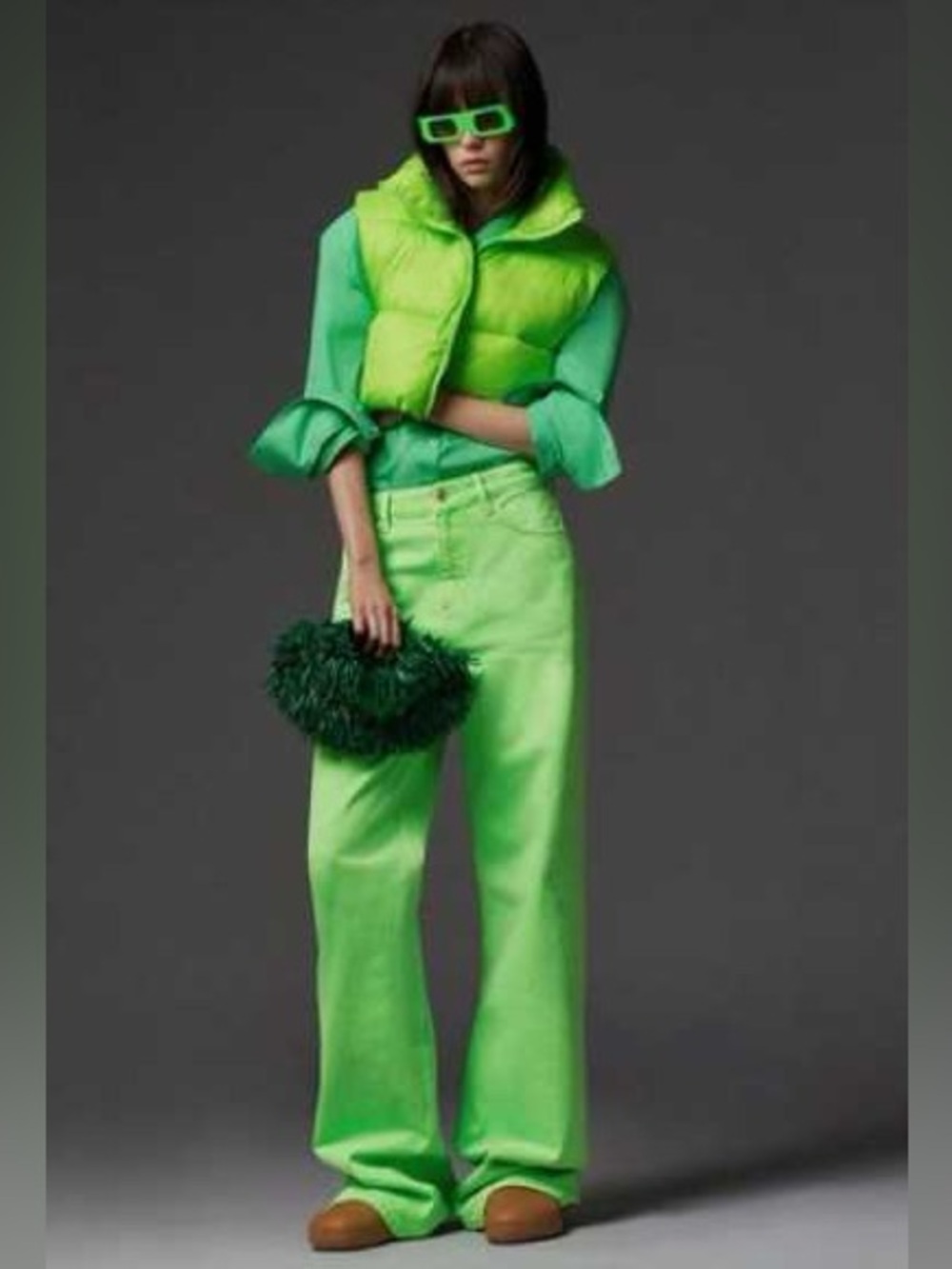 Zara Neon Lime “The Boogie Pant” Wide-Leg Pants 🎾